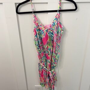 Lilly Pulitzer Deanna Romper-NWT-XS-Multicolored-tie belt-palm reader print